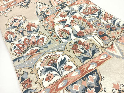 平和屋着物◎六通柄袋帯　更紗花鳥文　金糸　正絹　逸品　CABJ7657nb