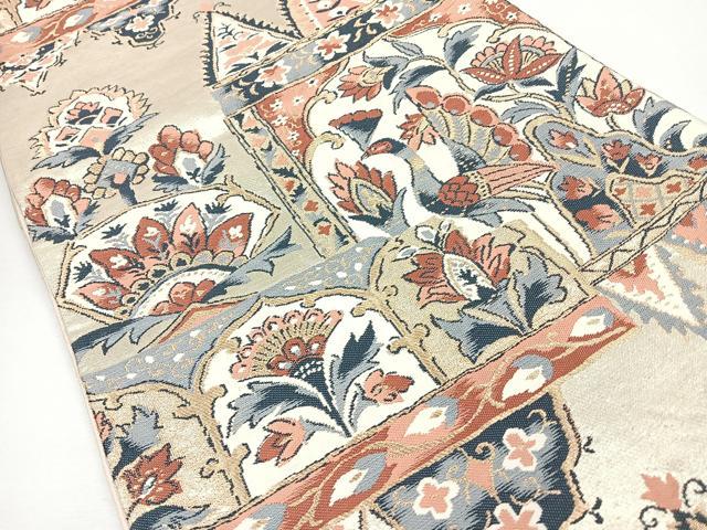 平和屋着物◎六通柄袋帯　更紗花鳥文　金糸　正絹　逸品　CABJ7657nb