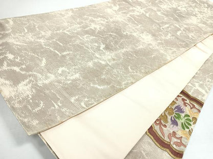 平和屋着物◎太鼓柄袋帯　総刺繍　更紗花文　金糸　正絹　逸品　CABJ7660nb