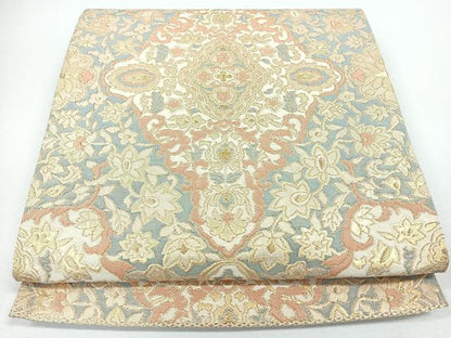 平和屋着物◎六通柄袋帯　更紗花文　金糸　正絹　逸品　CABJ7661nb