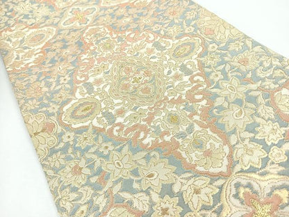 平和屋着物◎六通柄袋帯　更紗花文　金糸　正絹　逸品　CABJ7661nb