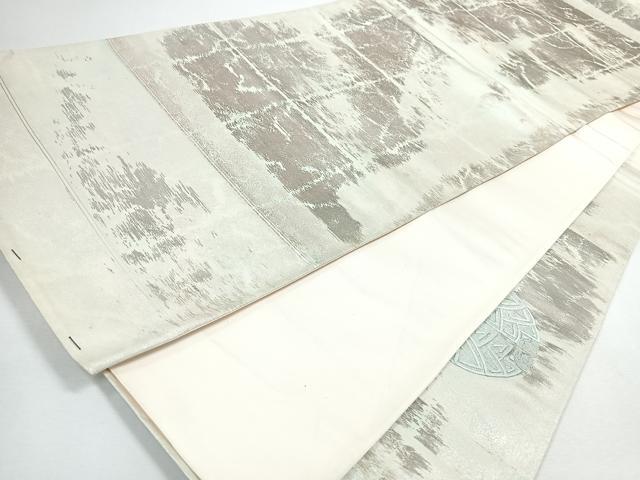 平和屋着物◎西陣　太鼓柄袋帯　刺繍　幾何学文　銀糸　証紙付き　正絹　逸品　未使用　CABJ7662nb