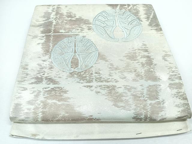 平和屋着物◎西陣　太鼓柄袋帯　刺繍　幾何学文　銀糸　証紙付き　正絹　逸品　未使用　CABJ7662nb