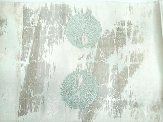 平和屋着物◎西陣　太鼓柄袋帯　刺繍　幾何学文　銀糸　証紙付き　正絹　逸品　未使用　CABJ7662nb