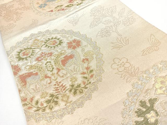 平和屋着物◎六通柄袋帯　向かい動物花唐草文　金銀糸　正絹　逸品　CABJ7664nb