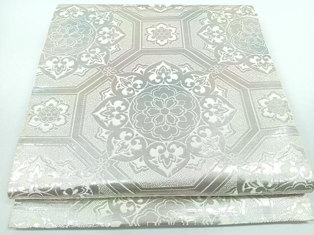 平和屋着物◎六通柄袋帯　蜀江正倉院花文　銀糸　正絹　逸品　CABJ7665nb