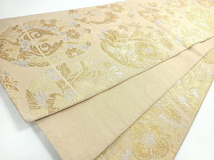 平和屋着物◎六通柄袋帯　草花文　金銀糸　正絹　逸品　CABJ7668nb