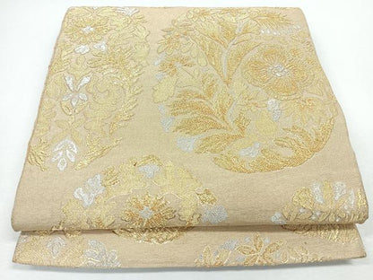 平和屋着物◎六通柄袋帯　草花文　金銀糸　正絹　逸品　CABJ7668nb