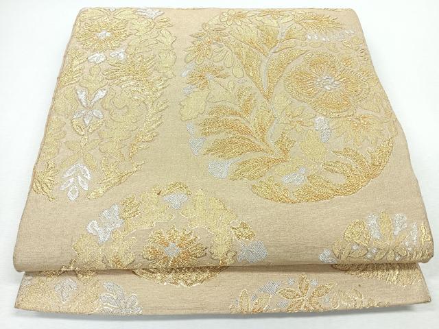 平和屋着物◎六通柄袋帯　草花文　金銀糸　正絹　逸品　CABJ7668nb