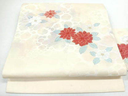 平和屋着物◎九寸名古屋帯　草花文　金糸　正絹　逸品　CABJ7670nb