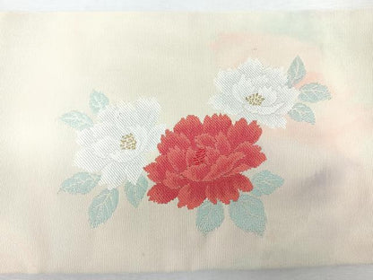 平和屋着物◎九寸名古屋帯　草花文　金糸　正絹　逸品　CABJ7670nb