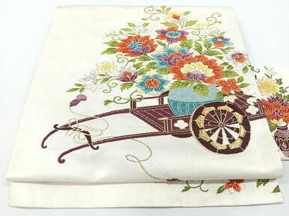 平和屋着物◎九寸名古屋帯　唐織　花車文　金銀糸　正絹　逸品　CABJ7673nb