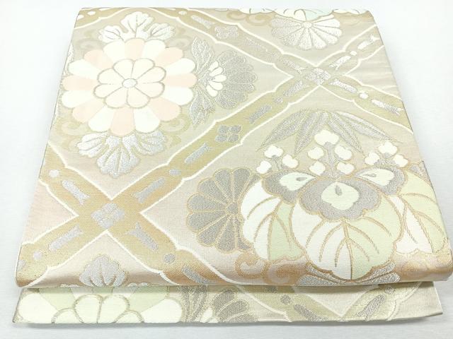 平和屋着物◎六通柄袋帯　更紗花文　桐　銀糸　正絹　逸品　CABJ7677nb