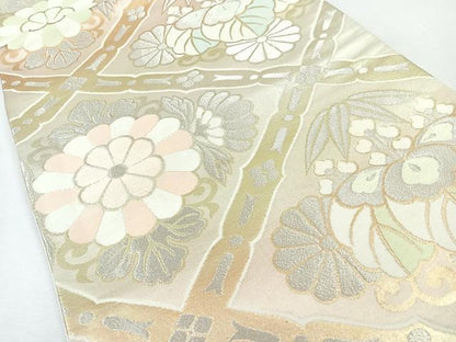 平和屋着物◎六通柄袋帯　更紗花文　桐　銀糸　正絹　逸品　CABJ7677nb