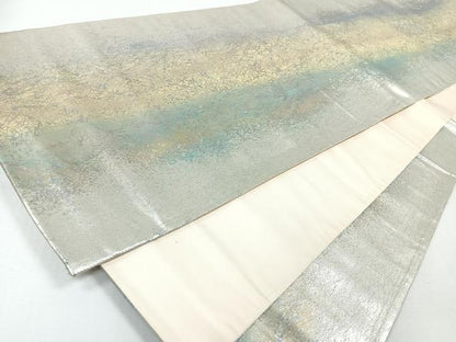 平和屋着物◎六通柄袋帯　霞文　銀糸　引箔　正絹　逸品　CABJ7681nb
