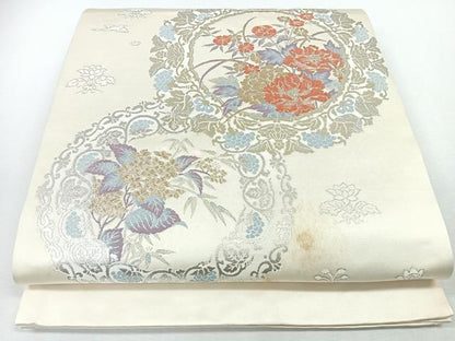 平和屋着物◎六通柄袋帯　花唐草文　金銀糸　正絹　逸品　CABJ7687nb