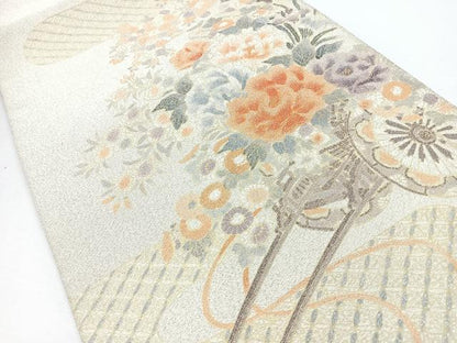 平和屋着物◎太鼓柄袋帯　花車　銀糸　正絹　逸品　CABJ7690nb