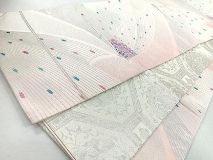 平和屋着物◎両面　六通柄袋帯　舞蝶文　銀糸　正絹　逸品　CABJ7695nb
