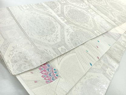 平和屋着物◎両面　六通柄袋帯　舞蝶文　銀糸　正絹　逸品　CABJ7695nb