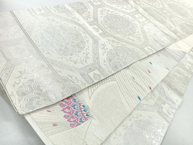 平和屋着物◎両面　六通柄袋帯　舞蝶文　銀糸　正絹　逸品　CABJ7695nb