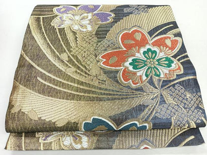 平和屋着物◎六通柄袋帯　舞花文　金糸　正絹　逸品　CABJ7696nb