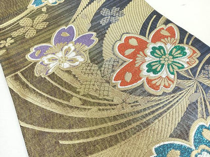 平和屋着物◎六通柄袋帯　舞花文　金糸　正絹　逸品　CABJ7696nb