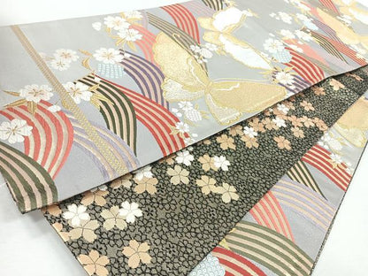 平和屋着物◎六通柄袋帯　唐織　花蝶文　金銀糸　正絹　逸品　CABJ7699nb