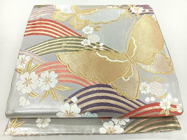 平和屋着物◎六通柄袋帯　唐織　花蝶文　金銀糸　正絹　逸品　CABJ7699nb