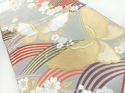 平和屋着物◎六通柄袋帯　唐織　花蝶文　金銀糸　正絹　逸品　CABJ7699nb