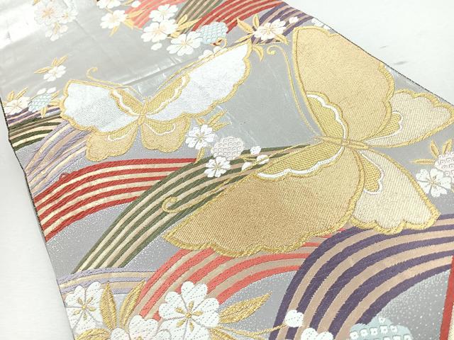 平和屋着物◎六通柄袋帯　唐織　花蝶文　金銀糸　正絹　逸品　CABJ7699nb