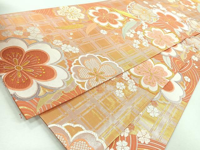平和屋着物◎六通柄袋帯　唐織　草花文　金糸　正絹　逸品　CABJ7701nb