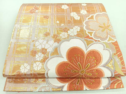 平和屋着物◎六通柄袋帯　唐織　草花文　金糸　正絹　逸品　CABJ7701nb