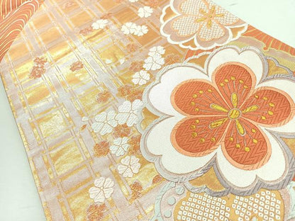 平和屋着物◎六通柄袋帯　唐織　草花文　金糸　正絹　逸品　CABJ7701nb