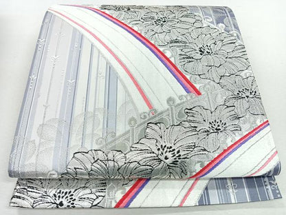 平和屋着物◎六通柄袋帯　唐織　舞花文　銀糸　正絹　逸品　未使用　CABJ7704nb