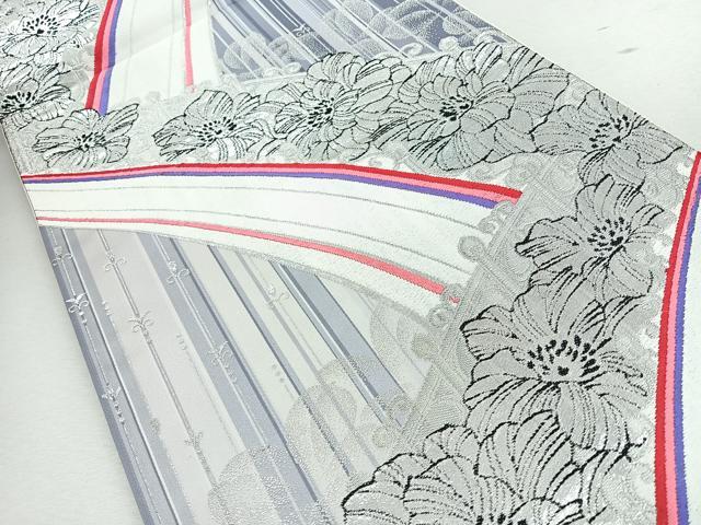 平和屋着物◎六通柄袋帯　唐織　舞花文　銀糸　正絹　逸品　未使用　CABJ7704nb