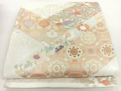 平和屋着物◎西陣　橋本テル織物謹製　六通柄袋帯　唐織　花唐草文　金銀糸　証紙付き　正絹　逸品　未使用　CABJ7708nb