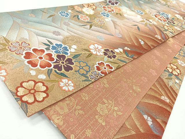 平和屋着物◎両面　六通柄袋帯　唐織　青海枝垂桜　金糸　正絹　逸品　CABJ7715nb