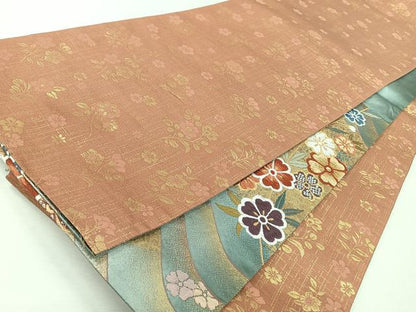 平和屋着物◎両面　六通柄袋帯　唐織　青海枝垂桜　金糸　正絹　逸品　CABJ7715nb