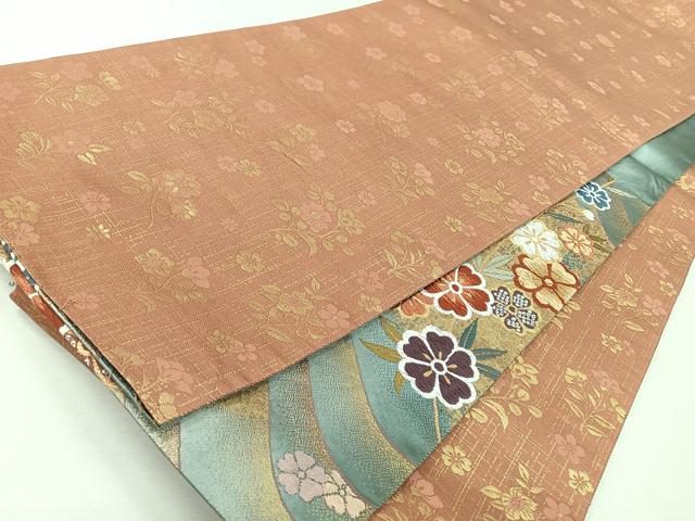 平和屋着物◎両面　六通柄袋帯　唐織　青海枝垂桜　金糸　正絹　逸品　CABJ7715nb