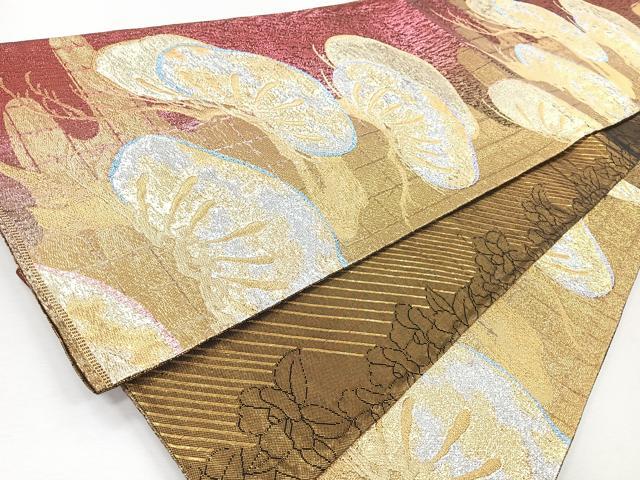 平和屋着物◎両面　六通柄袋帯　松　金銀糸　正絹　逸品　CABJ7719nb