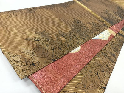 平和屋着物◎両面　六通柄袋帯　松　金銀糸　正絹　逸品　CABJ7719nb
