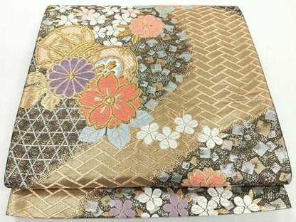 平和屋着物◎六通柄袋帯　唐織　鼓舞花文　金銀糸　正絹　逸品　CABJ7720nb