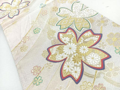 平和屋着物◎六通柄袋帯　唐織　舞花文　金糸　正絹　逸品　CABJ7722nb