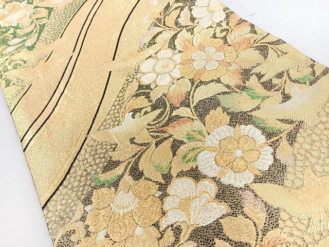 平和屋着物◎佐賀錦　六通柄袋帯　花鳥文　金銀糸　正絹　逸品　CABJ7723nb