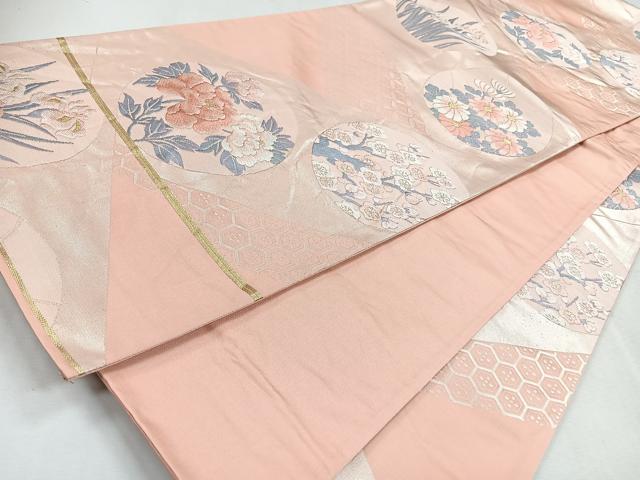 平和屋着物◎六通柄袋帯　草花丸文　金糸　正絹　逸品　CABJ7727nb