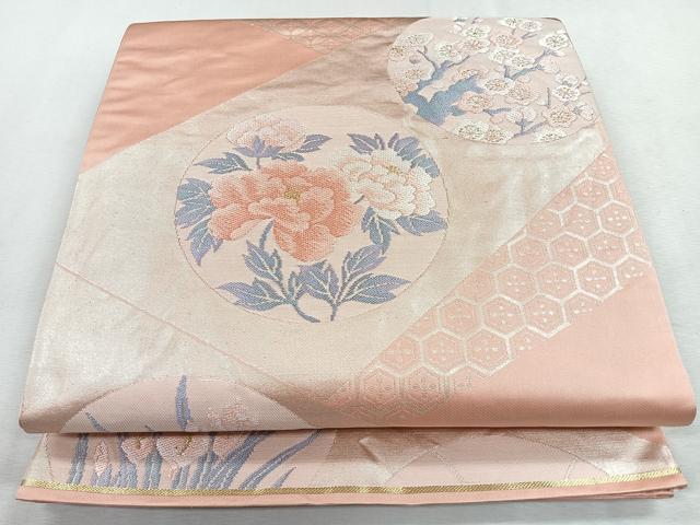 平和屋着物◎六通柄袋帯　草花丸文　金糸　正絹　逸品　CABJ7727nb