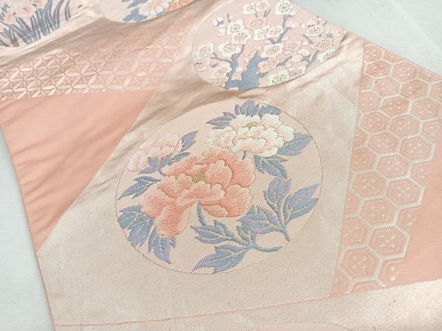 平和屋着物◎六通柄袋帯　草花丸文　金糸　正絹　逸品　CABJ7727nb