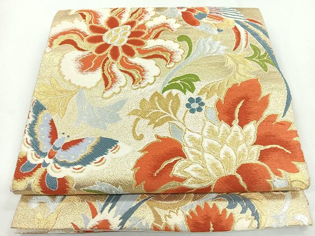 平和屋着物◎六通柄袋帯　花鳥舞蝶文　金銀糸　正絹　逸品　CABJ7732nb
