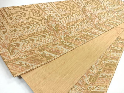 平和屋着物◎西陣　六通柄　幾何学文　鳥　袋帯　正絹　逸品　CABJ7733nb
