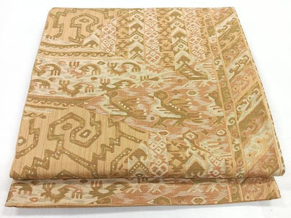 平和屋着物◎西陣　六通柄　幾何学文　鳥　袋帯　正絹　逸品　CABJ7733nb